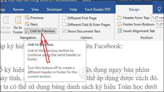 Ngắt liên kết giữa hai section