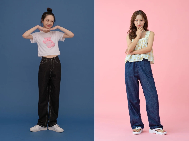 Quần jeans cạp cao phối với áo croptop