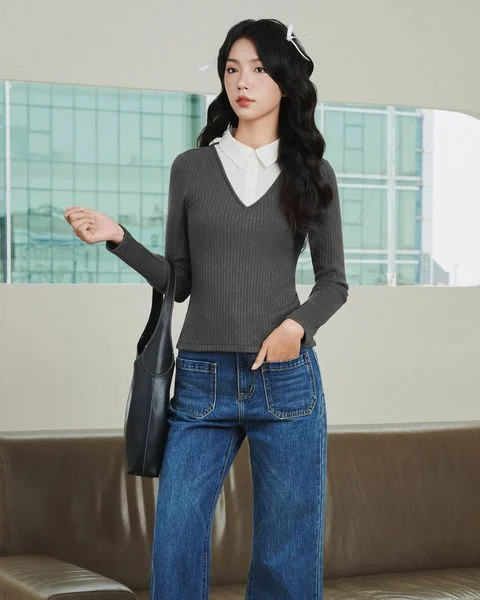 Áo thun tay dài phối cùng quần jean