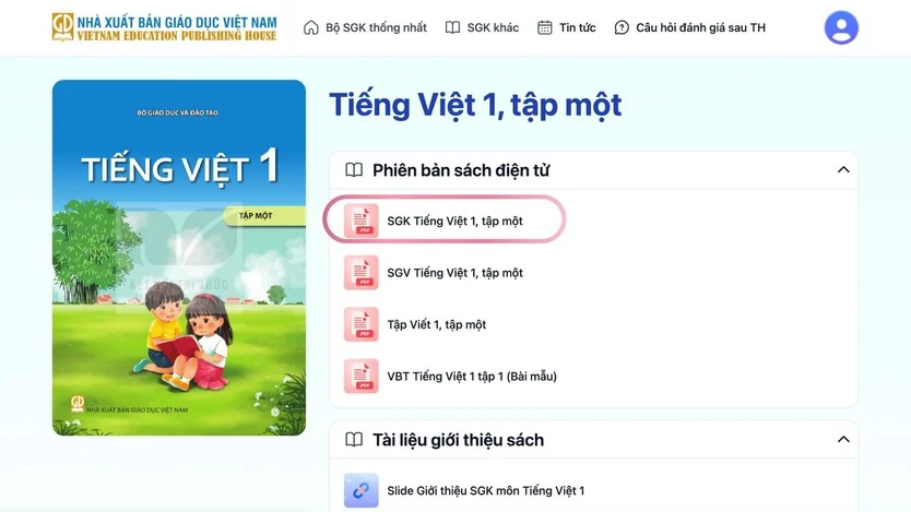 Màn hình lọc sách theo lớp và bộ sách năm học 2026-2027