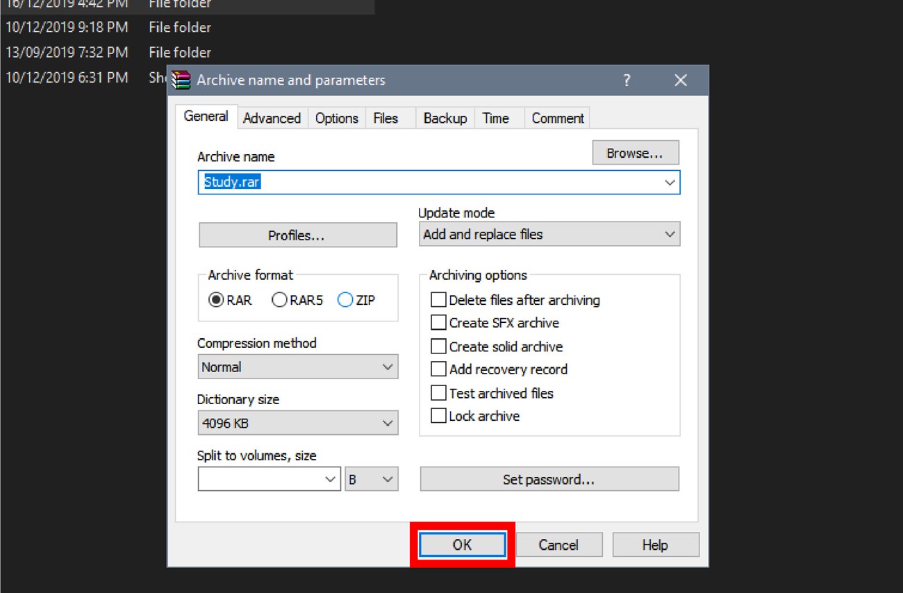 Nhấp OK để xác nhận và hoàn tất quá trình nén file