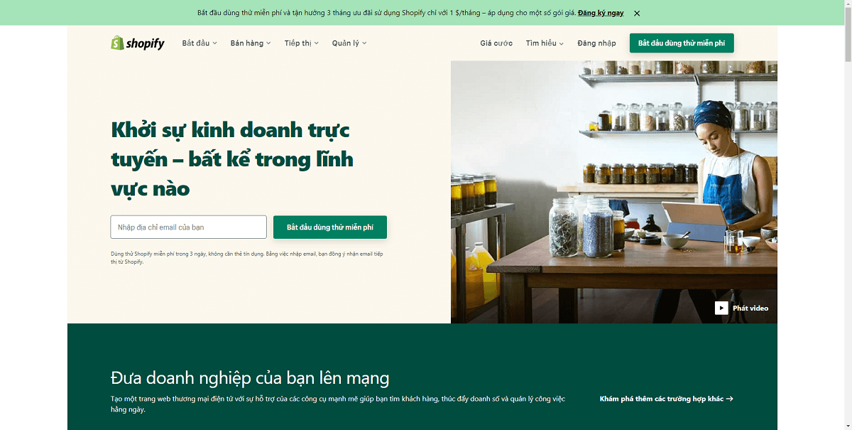Ví dụ thiết kế web công ty công nghệ Shopify