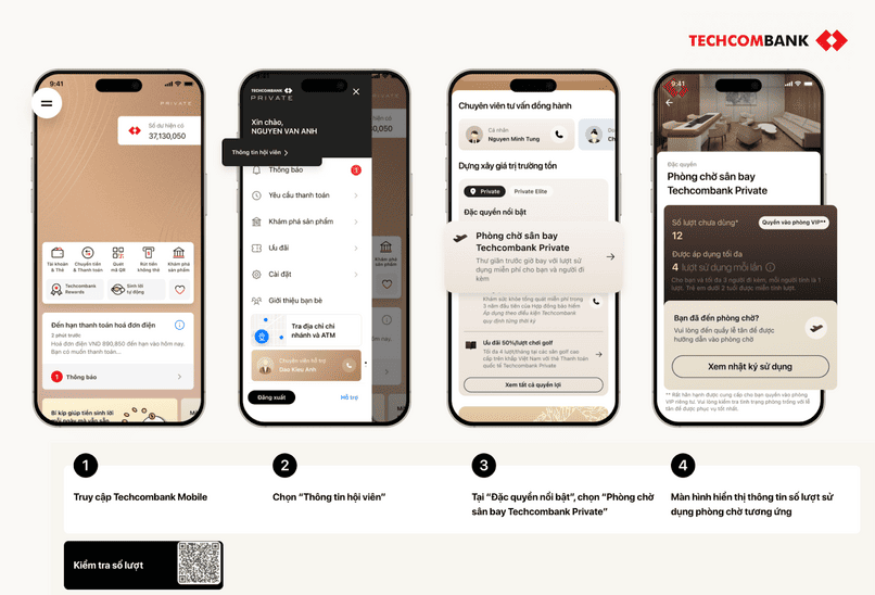 Kiểm tra số lượt sử dụng phòng chờ sân bay trên Techcombank Mobile