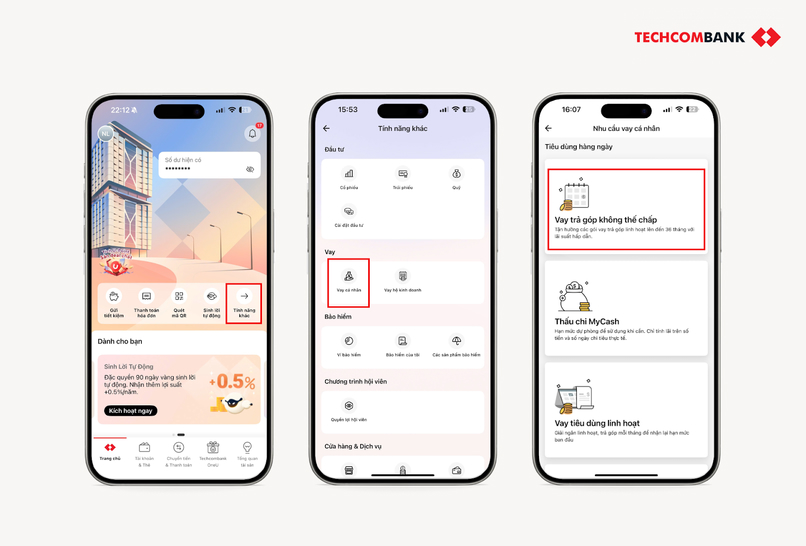 Vay không thế chấp an toàn, trả lãi nhẹ nhàng trên Techcombank Mobile.