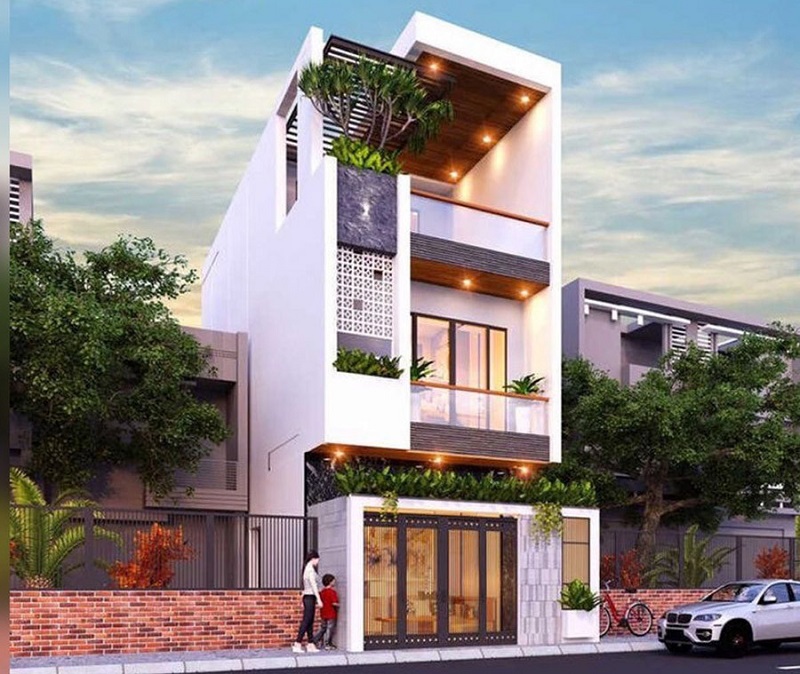 Nhà ống 3 tầng với bố cục mặt tiền hiện đại, gọn và thoáng