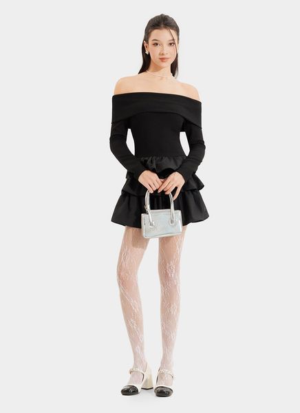 Đầm thun mini bẹt vai 3 tầng