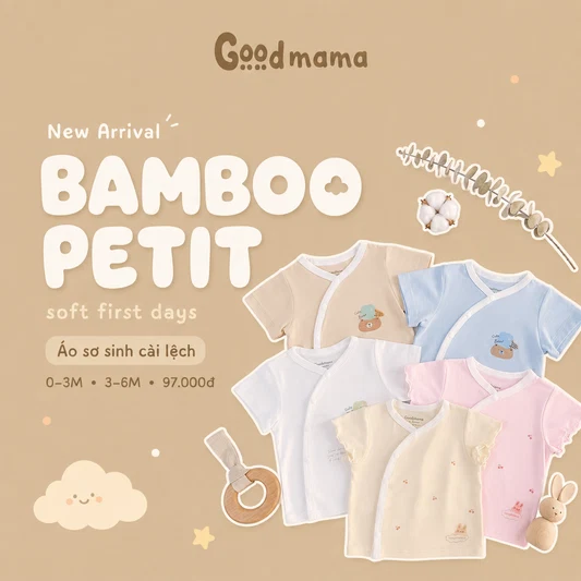 GBH 5-75: Áo Sơ Sinh Cài Lệch Chất Liệu Bamboo Petit Mềm Mại, Thoáng Khí