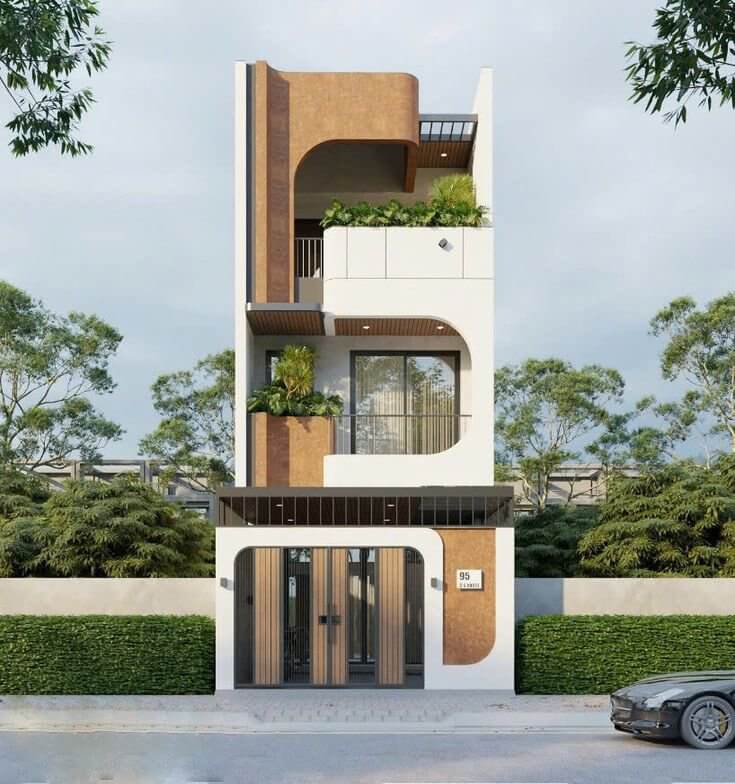 Mẫu nhà phố hiện đại 2026 với giếng trời và sân vườn