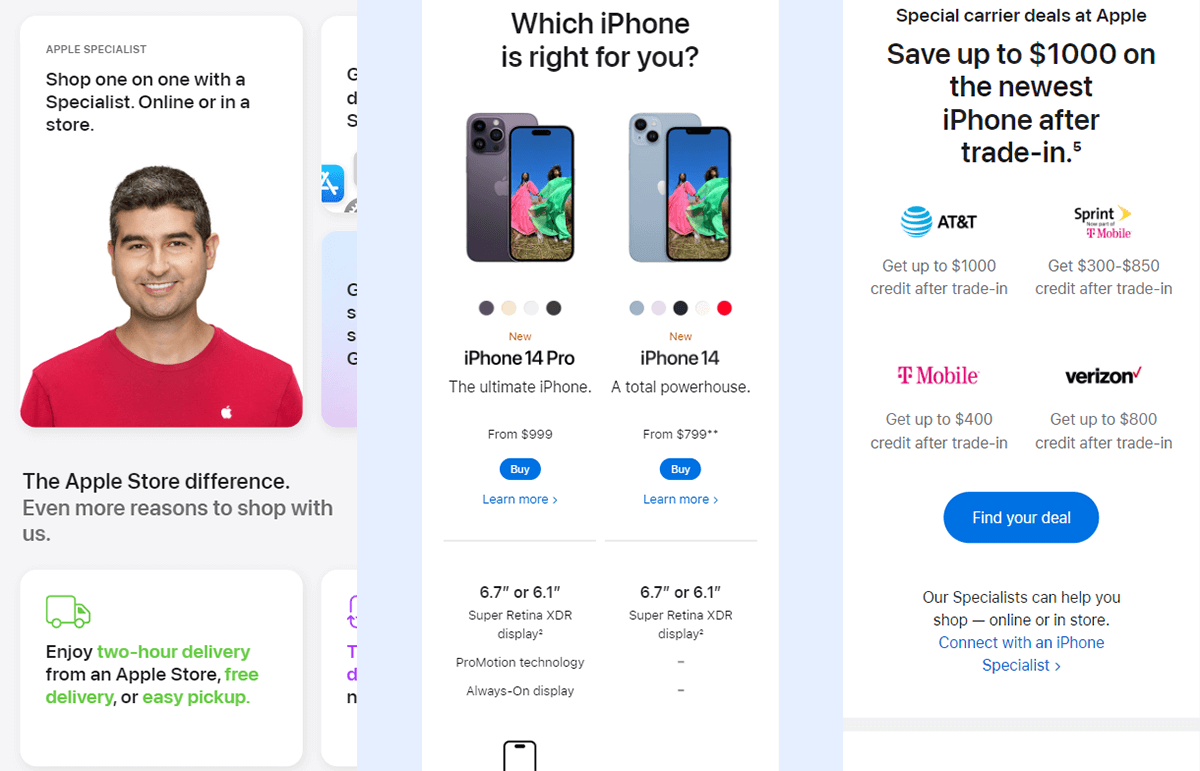 Ví dụ giao diện mobile web của Apple