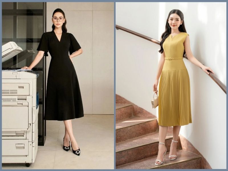 Đầm công sở đơn sắc thanh lịch