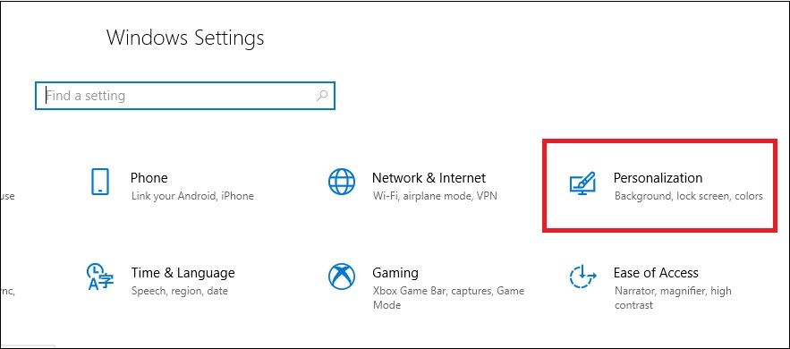 Bước 2: Truy cập vào mục Personalization