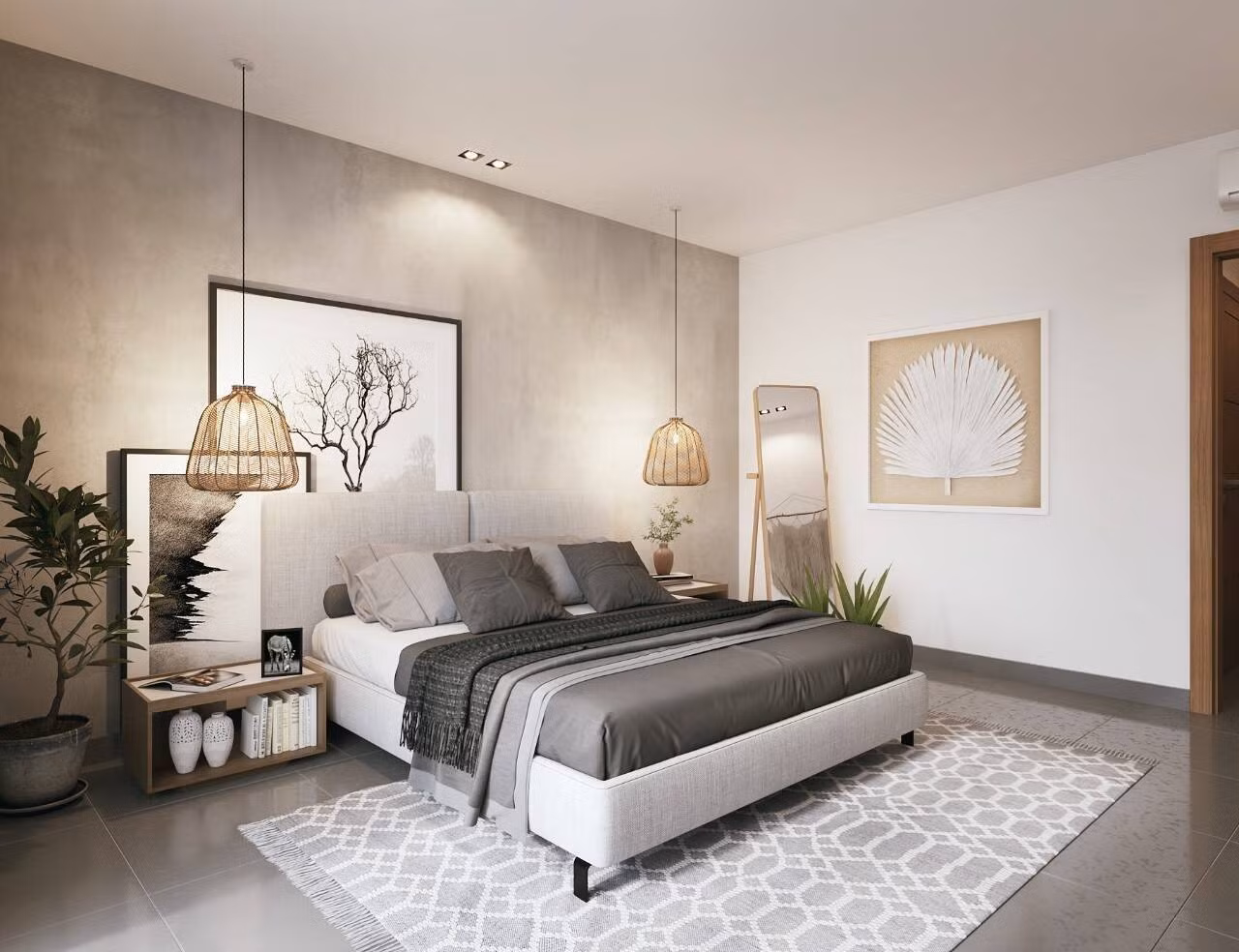 Vật liệu, màu tường và rèm cửa đang được chọn để hỗ trợ ánh sáng