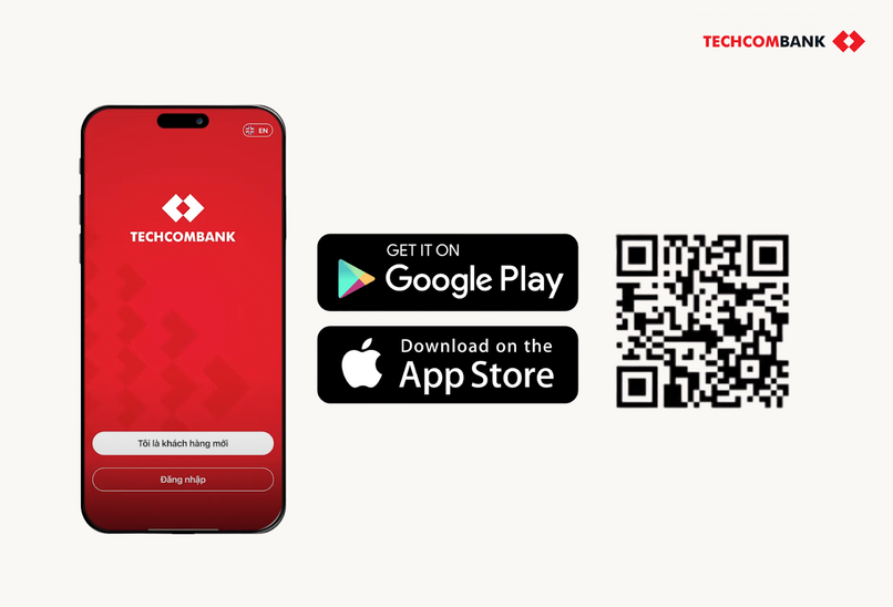 Quét mã QR trên màn hình để tải Techcombank Mobile.