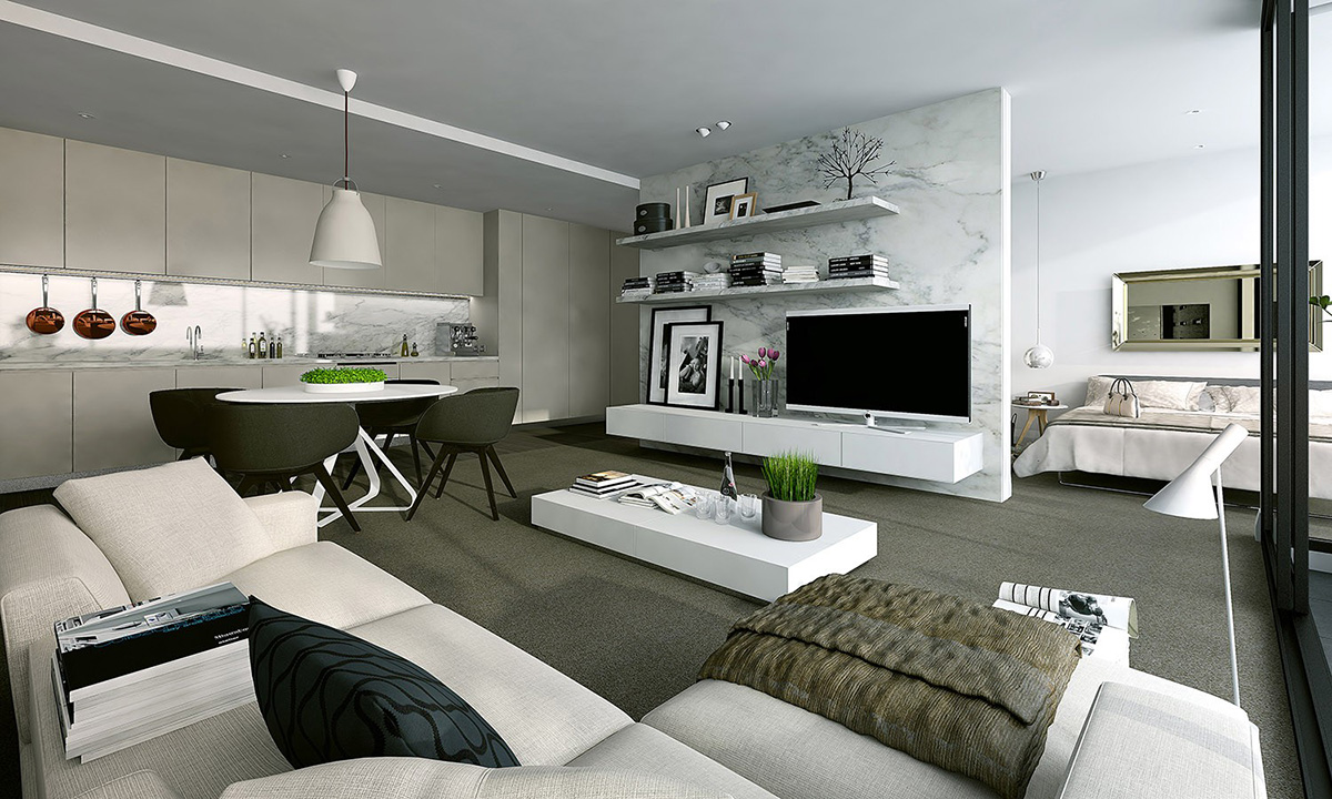 Studio loft tối giản và linh hoạt