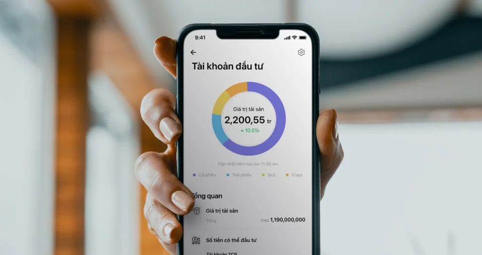 Giao diện tài khoản đầu tư chứng khoán trên Techcombank Mobile