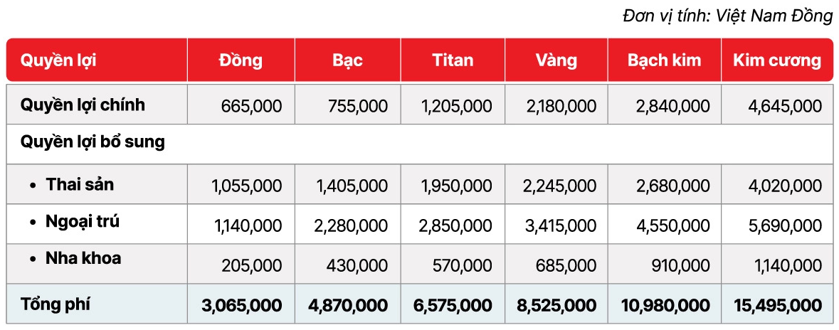 Bảng minh họa phí bảo hiểm và yếu tố cấu thành trong hợp đồng nhóm
