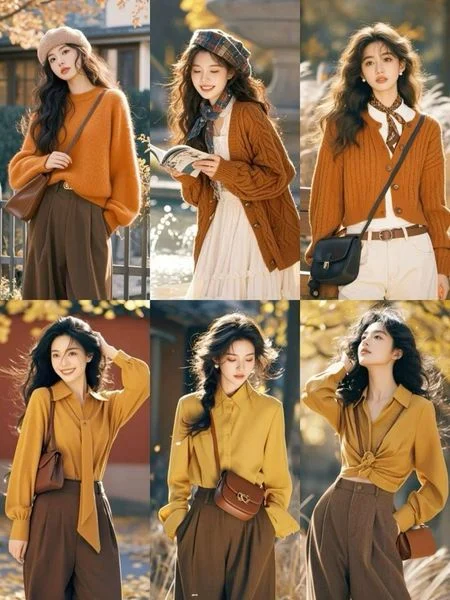 20 cách phối màu quần áo nữ và chọn màu Vàng mù tạt + Nâu socola