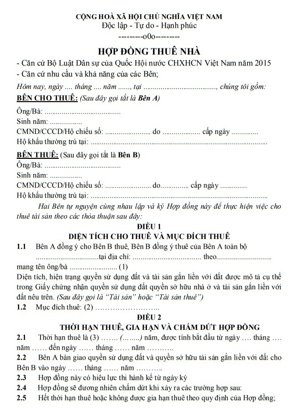 Hợp đồng thuê nhà an toàn