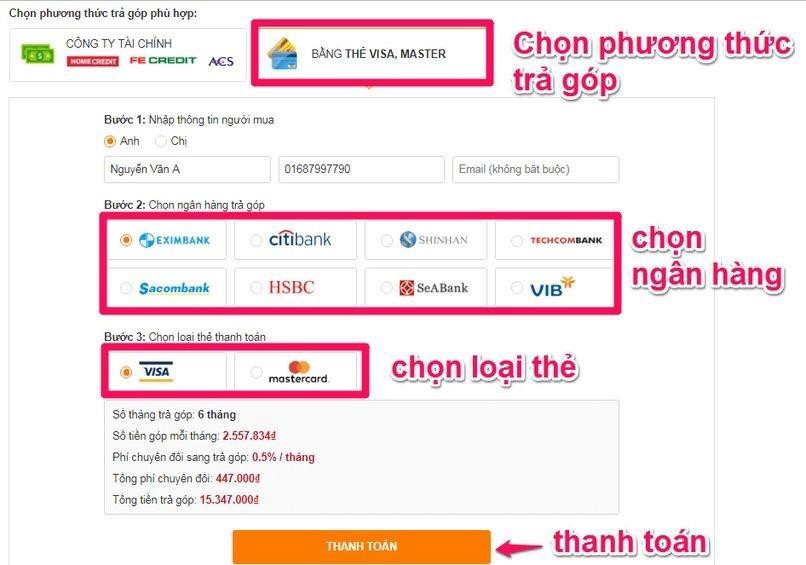 Các bước chuyển đổi giao dịch sang trả góp trực tuyến trên ứng dụng ngân hàng
