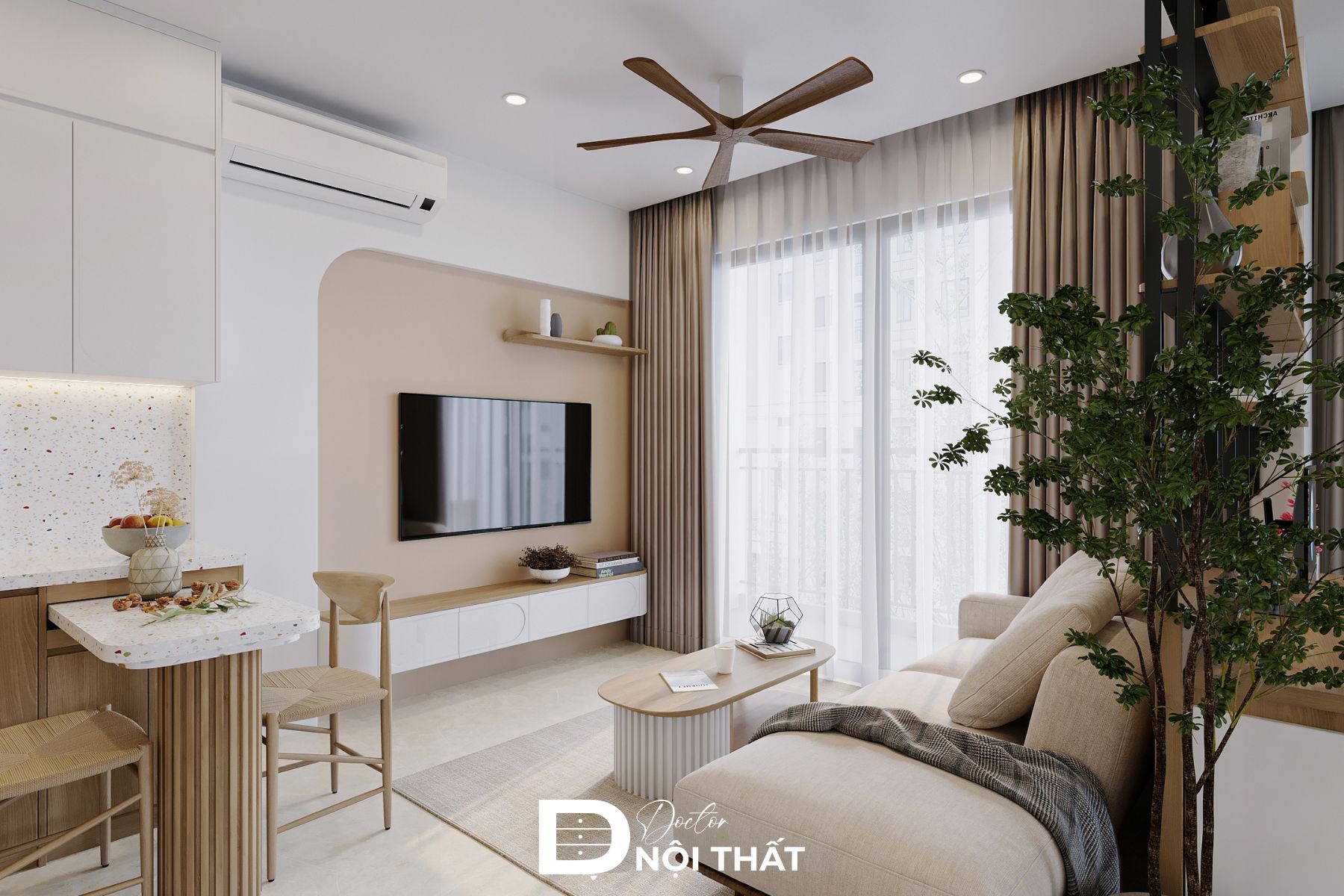 Mẫu căn hộ 2 phòng ngủ hiện đại