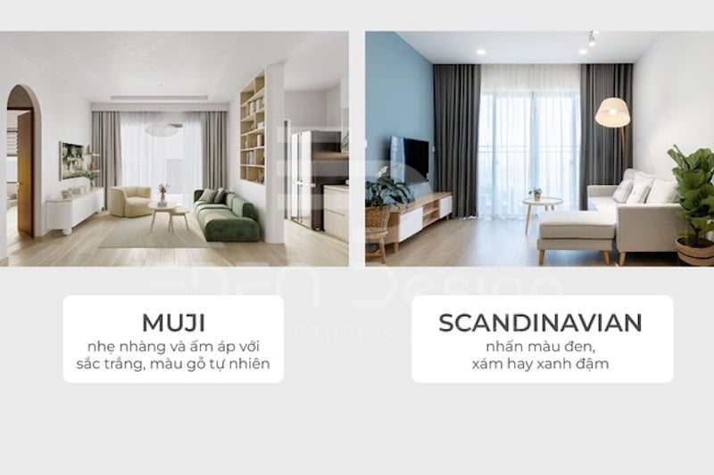 Sự tương phản về sắc độ và chất liệu giữa phong cách Muji và phong cách Scandinavian Bắc Âu