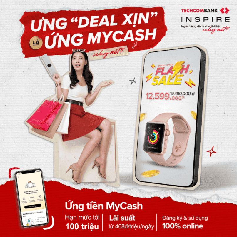 MyCash Techcombank Ứng tiền tiêu dùng không cần chứng minh thu nhập