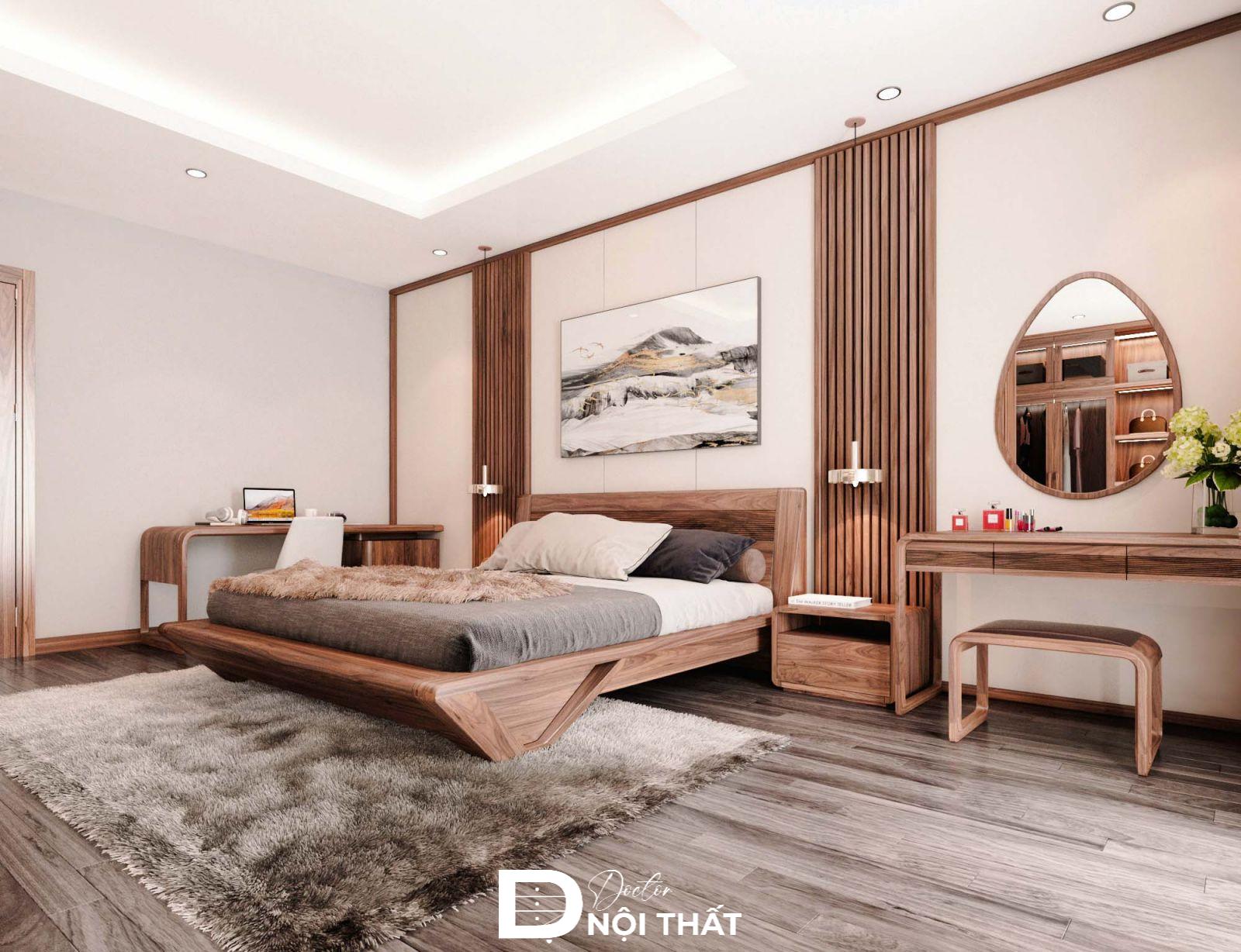 Phòng ngủ ứng dụng nội thất gỗ mộc mạc, gần gũi