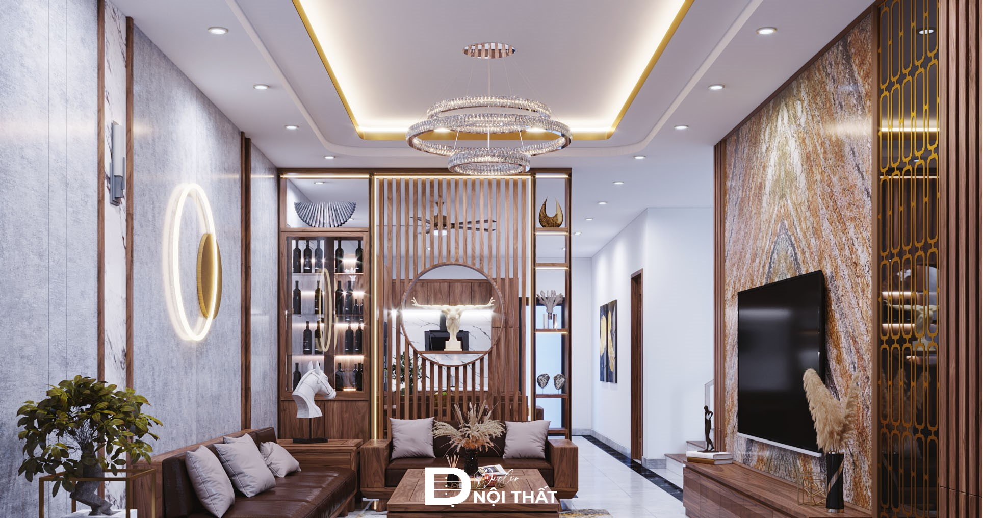 Decor phòng khách bằng giấy dán tường