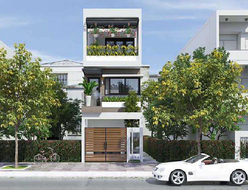 Nhà ống đẹp mái bằng theo phong cách tân cổ điển