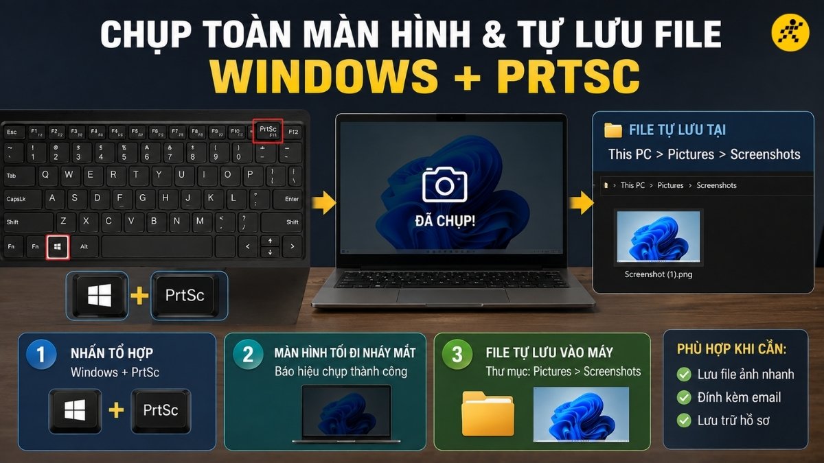 Chụp toàn màn hình và tự lưu file (Windows + PrtSc)