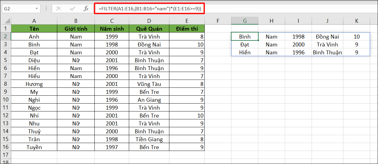 Ví dụ 3: Lọc theo nhiều điều kiện