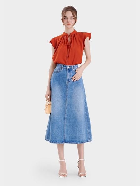 Áo kiểu cổ trụ thắt nơ tay cánh tiên