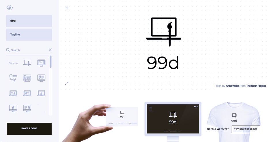 Giao diện phần mềm Squarespace Logo Maker