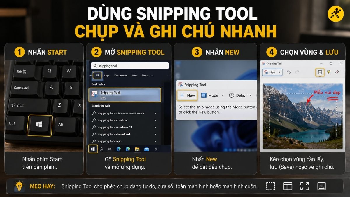 Dùng Snipping Tool để chụp và ghi chú nhanh