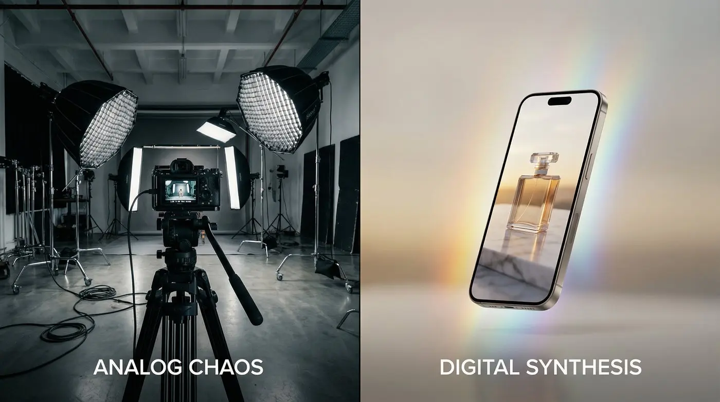 So sánh sự khác biệt giữa quy trình setup studio phức tạp và việc sử dụng smartphone tích hợp phần mềm AI
