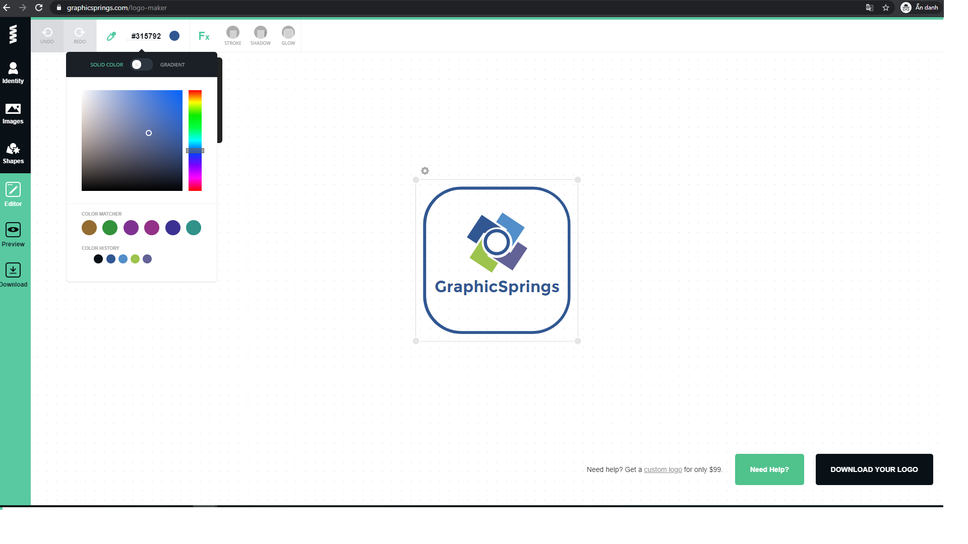 Giao diện GraphicSprings với nhiều template logo chuyên nghiệp