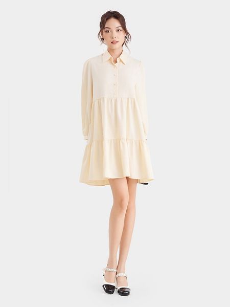 Đầm babydoll tay dài cổ sơ mi phù hợp khi đi Đà Lạt vào sáng sớm và chiều tối