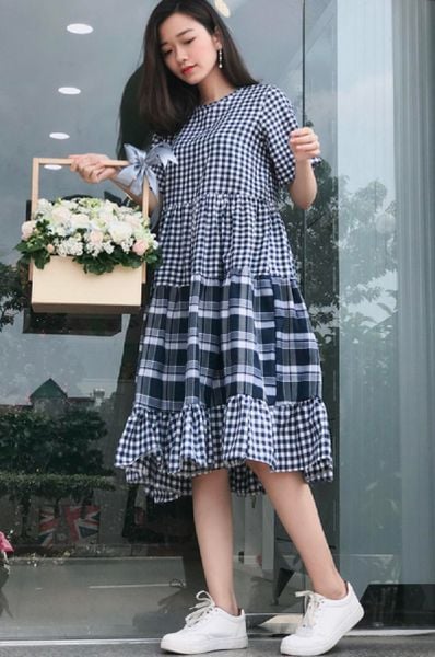 Đầm caro form babydoll đáng yêu