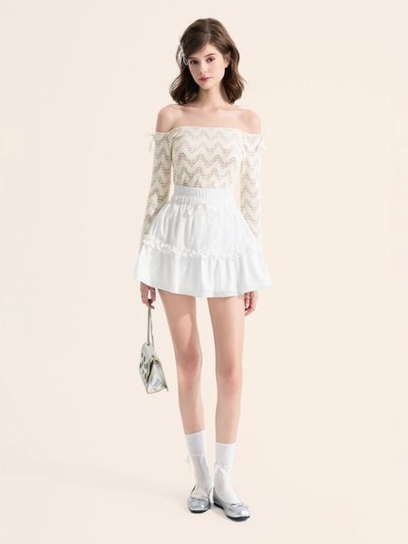 Váy mini form A đính nơ phối bèo ngọt ngào