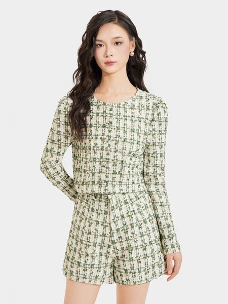 Áo khoác tweed cổ tròn