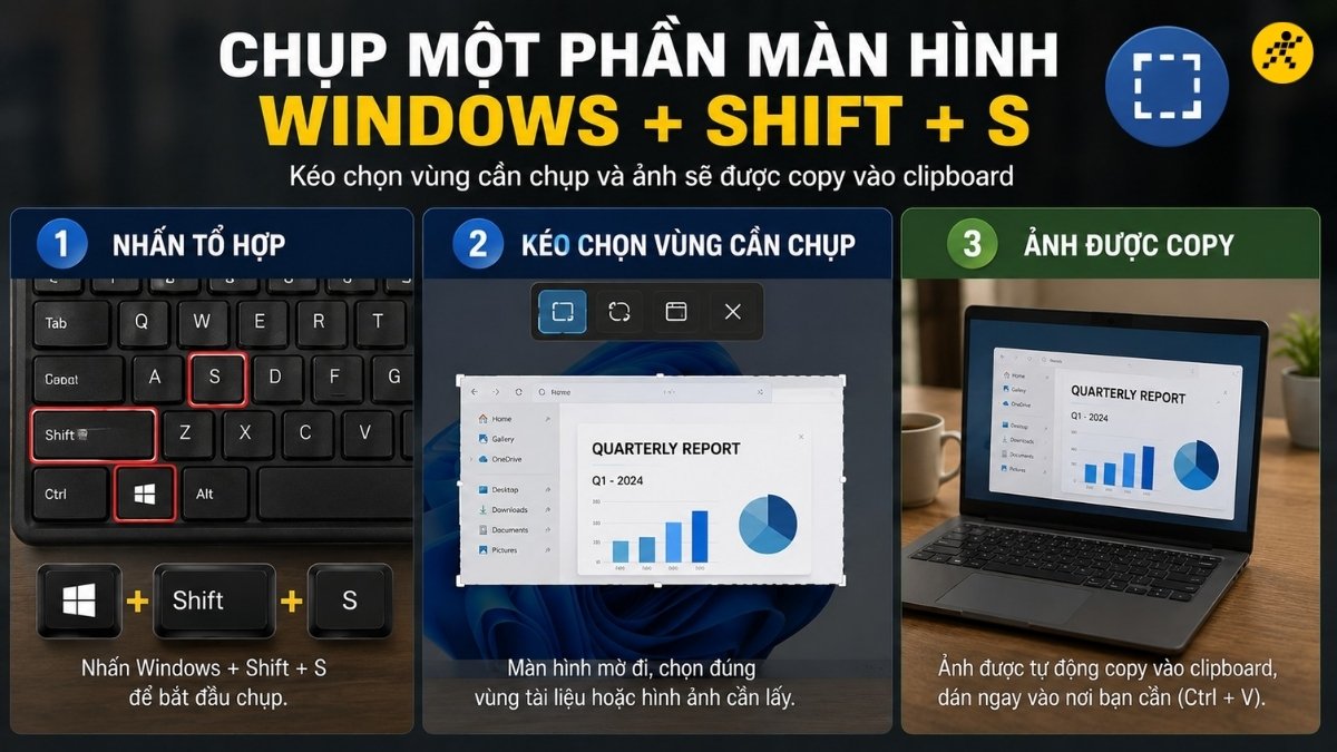Chụp một phần màn hình (Windows + Shift + S)