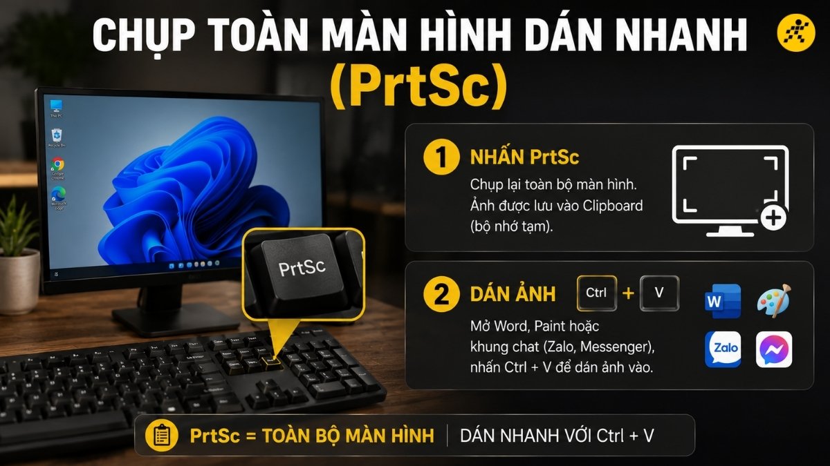 Chụp toàn màn hình dán nhanh (PrtSc)