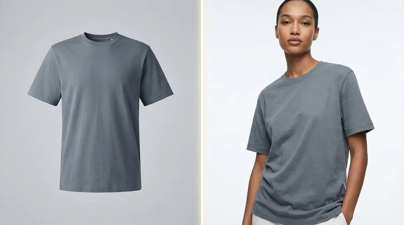 Minh họa cách một chiếc áo trên mannequin được AI chuyển sang mặc trên người mẫu thật