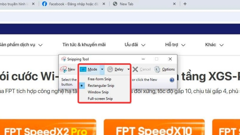 Các chế độ lựa chọn vùng chụp