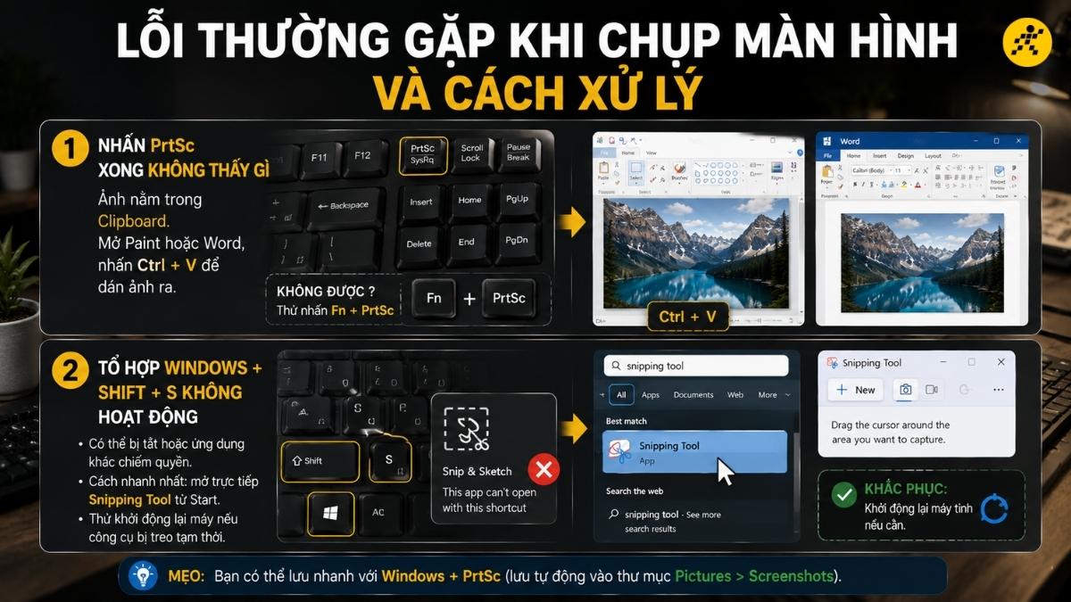 Lỗi thường gặp khi chụp màn hình