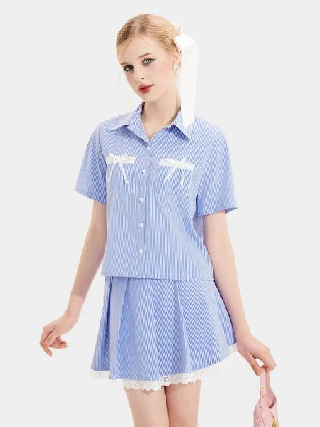 Áo sơ mi croptop 2 túi trước đính nơ — item mix đồ linh hoạt mùa thu công sở