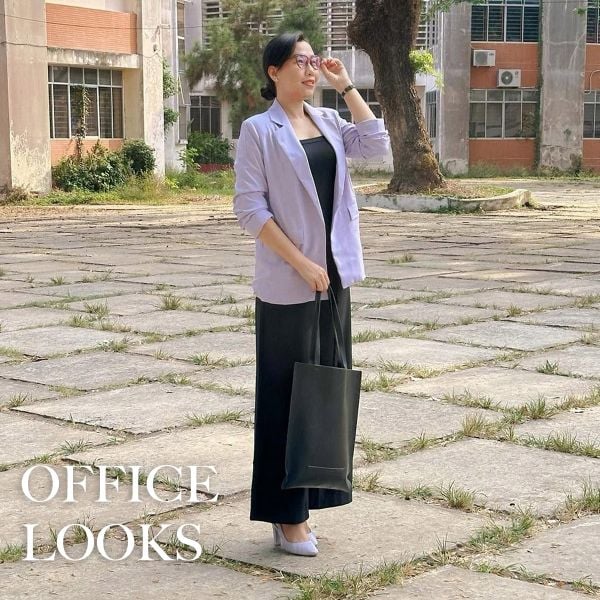 Outfit đen và tím công sở