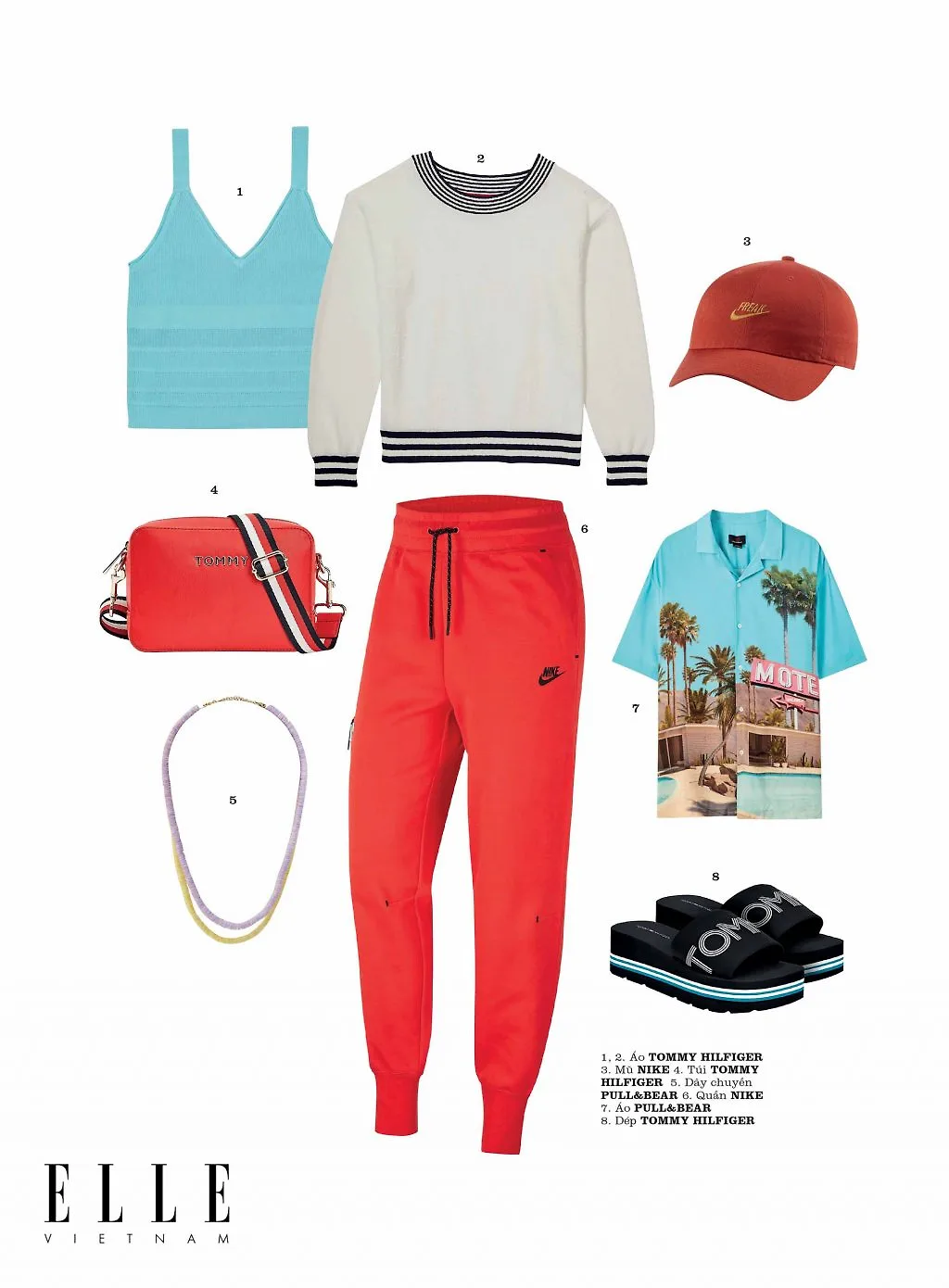 cách phối màu đỏ và xanh da trời athleisure