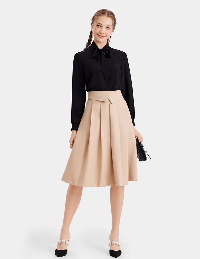 Váy midi xếp ly lưng gập