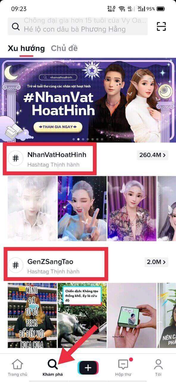 Tìm kiếm hashtag xu hướng